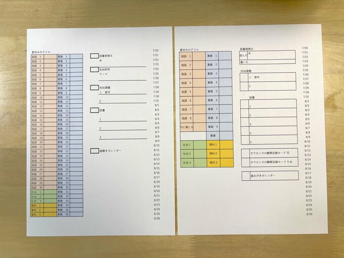 課題の進捗は表にして、終わったらスタンプを押す