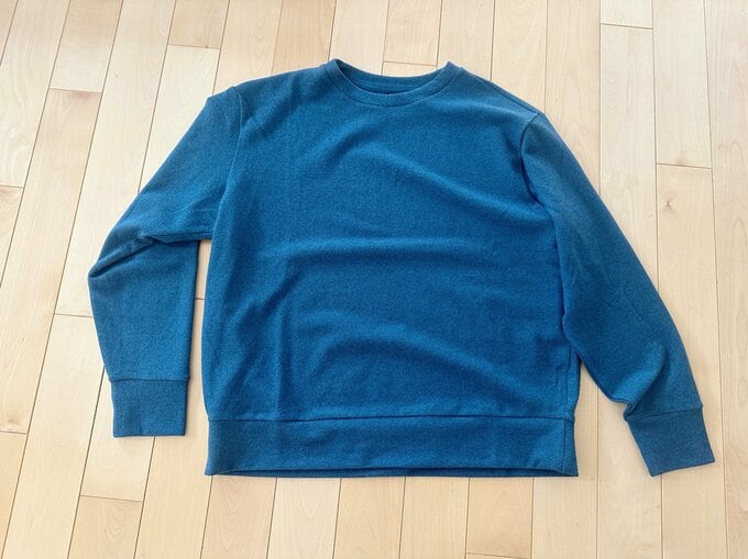 ソフトニットフリースクルーネックT青