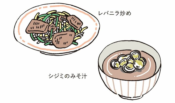 レバニラ炒めとしじみのみそ汁
