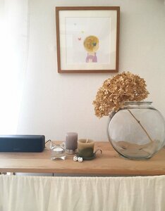 大きなドライアジサイは、金魚鉢に