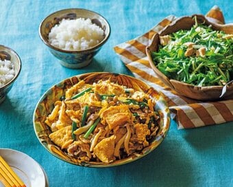 豚こまと厚揚げのチャンプルー＆ツナ缶副菜の献立。たった15分で完成してスタミナ満点