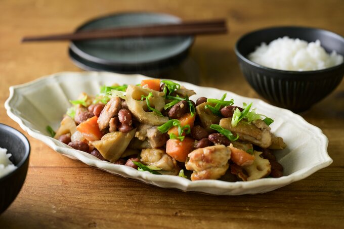 金時豆と根菜のみそ炒め