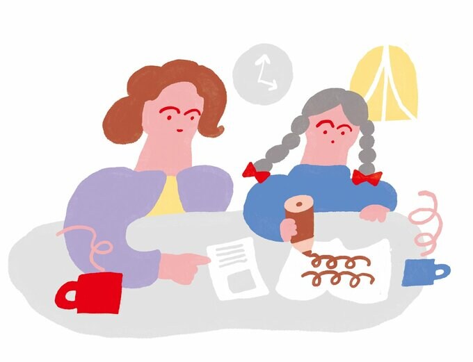 一緒に勉強をする親子のイラスト