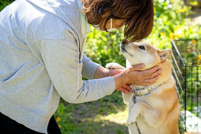 女性と犬アップ