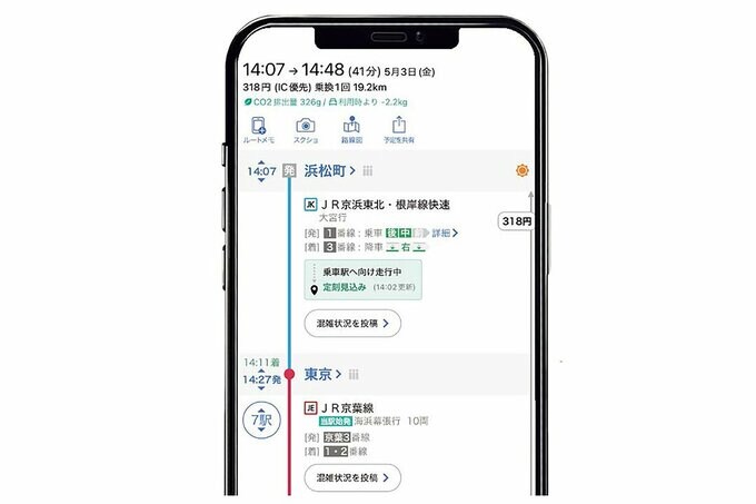 ヤフー乗換案内アプリの使い方を説明する画像