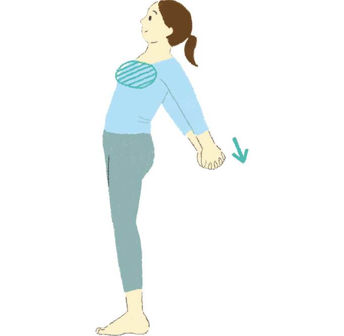 斜線の部位を伸ばす。腕は方の高さより下に