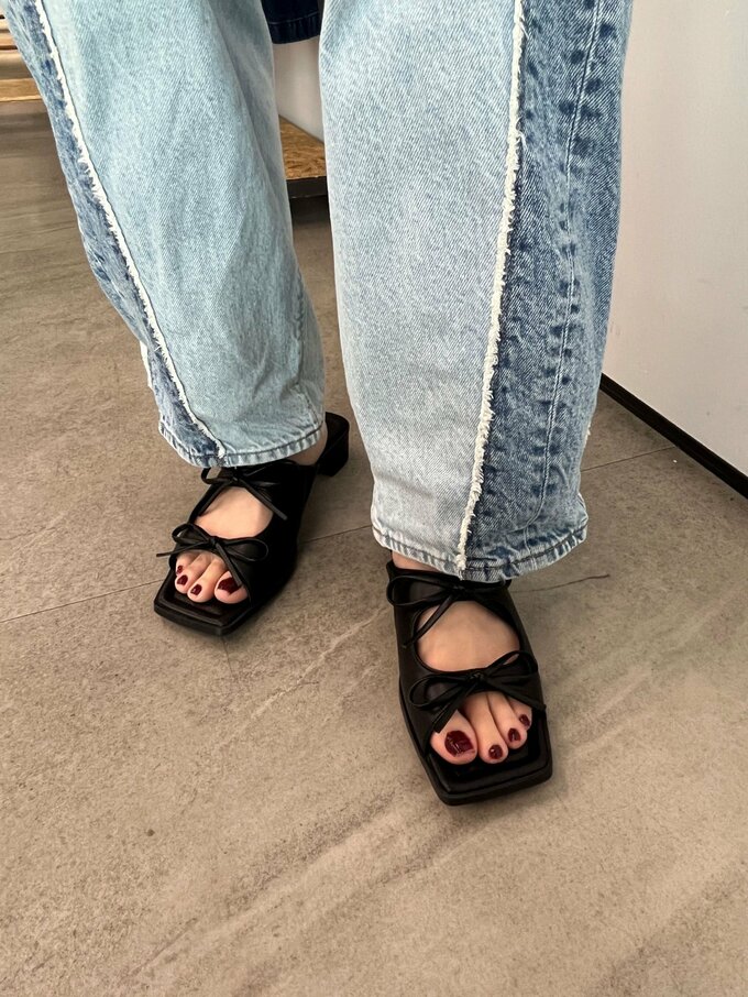 GUリボンヒールミュール