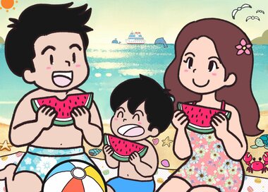 海でスイカは最高。どこが違う？5つ見つけたらエラい＜間違い探し＞