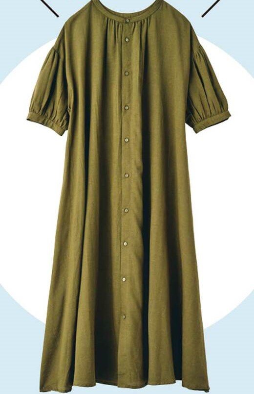 麻混ギャザーワンピースで華麗に着こなしコーデ