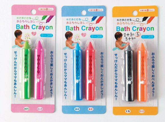 おふろクレヨン ピンク・緑、赤・青、黒・橙（各全長8cm）