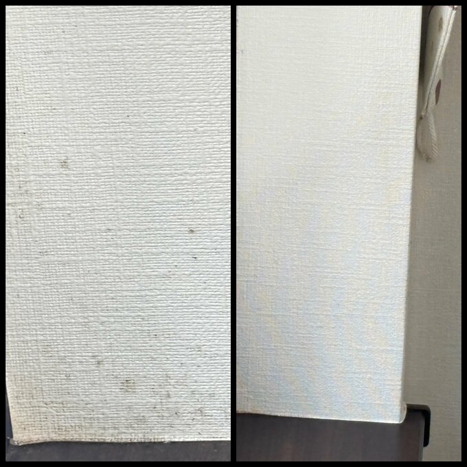 カビで汚れた壁の掃除前、掃除後