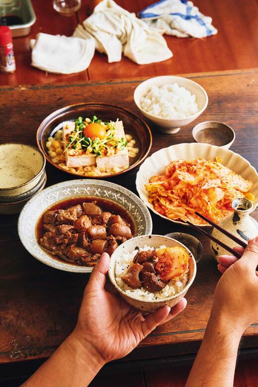 「レンチン湯豆腐」と「生キムチ」