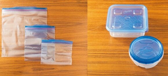（3）食材に適したサイズの保存袋・容器を使う