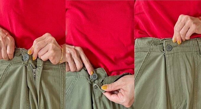 ボタンをとめる様子