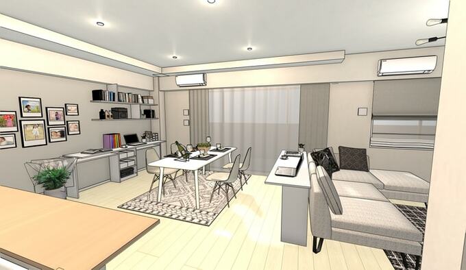 テーブルの奥行きを50㎝とっておくと、リビング学習のスペースとしても使いやすい