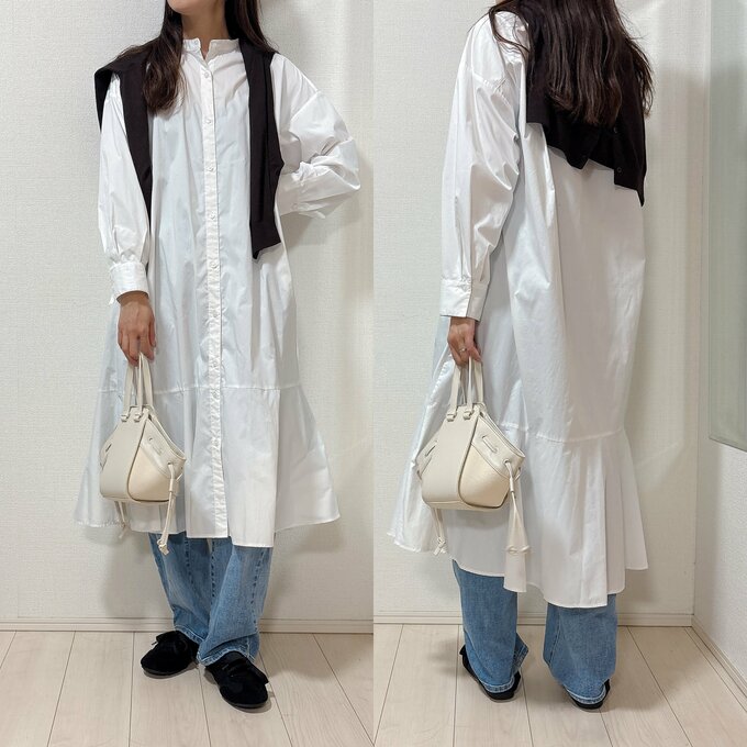 ユニクロ　UVカットクルーネックカーディガン　シャツワンピコーデ