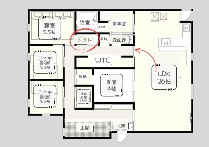 LDKからトイレの動線