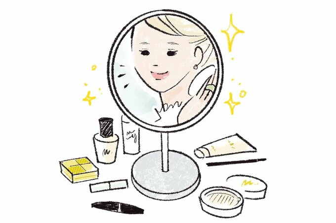 鏡に映る女性のイラスト