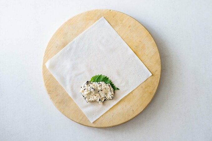 春巻きの皮の上に具材がのった様子