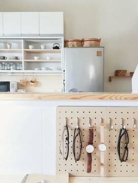 置いたらごちゃつく日用品はつるして収納。便利で部屋もすっきり