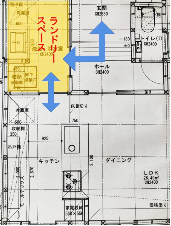 洗面への動線を考えた間取り図