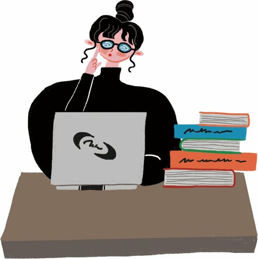 パソコンをいじる女性イラスト