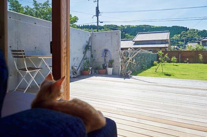 庭の一角の大きなデッキ