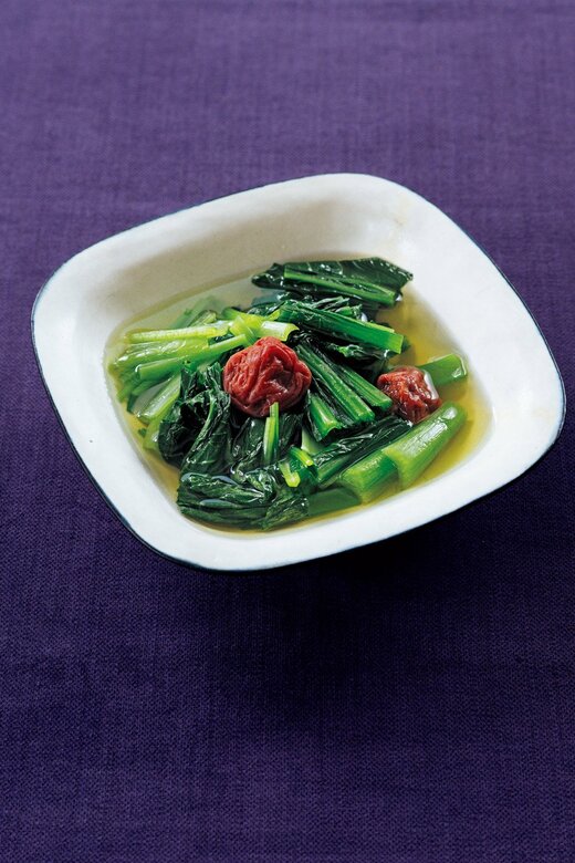 コマツナと梅の煮びたし