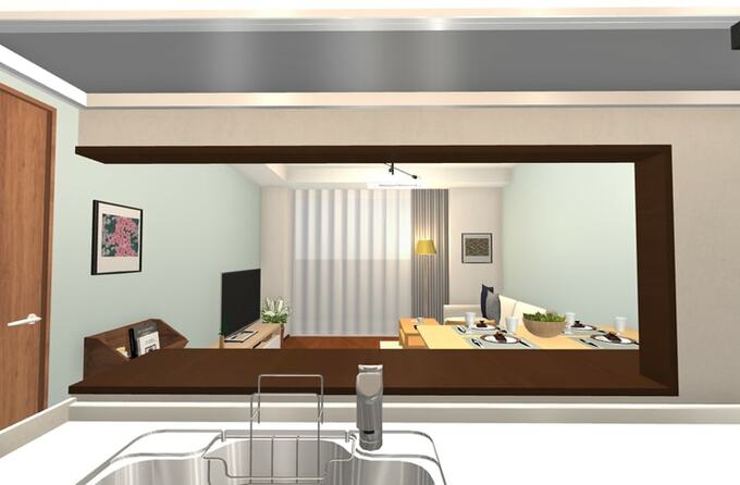 キッチンから見た模様替え後のリビングダイニング