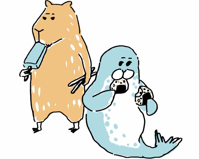カピバラとアザラシのイラスト