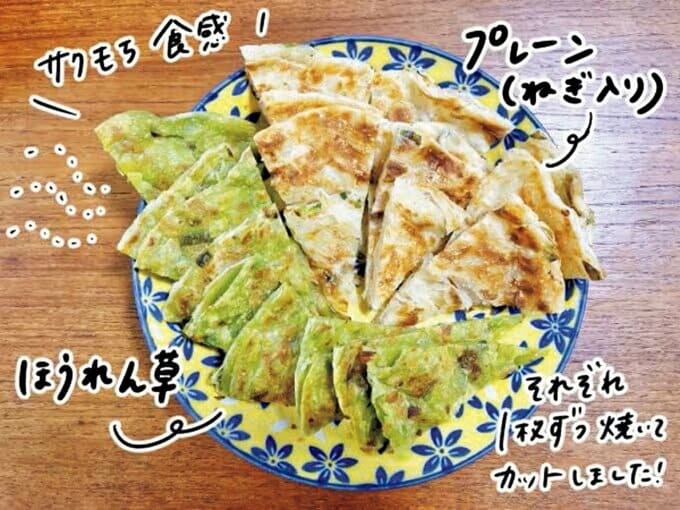 皿に並ぶ焼いた葱抓餅