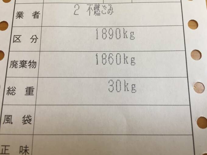 不用品の重さを書いた印紙