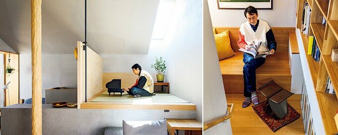 小上がりと階段踊り場の読書スペース