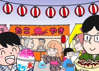タコ焼きにカキ氷。お祭りの出店で食べまくり…なにかが違う？5つ見つけたらエラい間違い探し