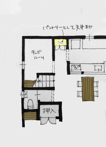 図面:キッチン脇のパントリー収納