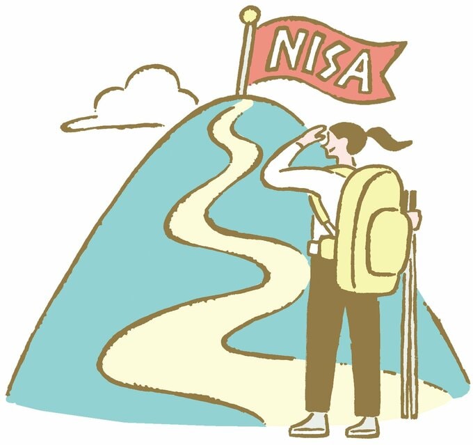 NISAの目標に向かって進む女性のイラスト