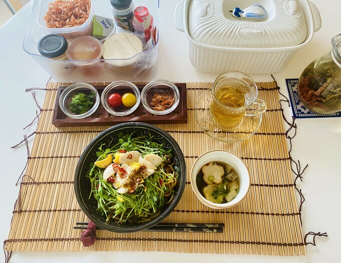 まぜそばと常備菜の時短夕食