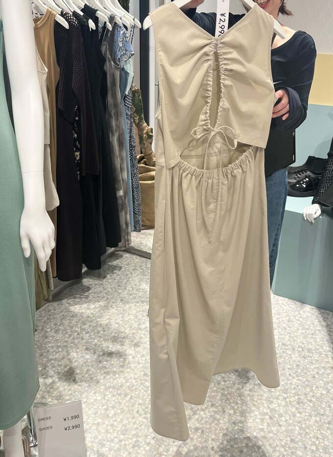 GUリネンブレンドバックオープンワンピース