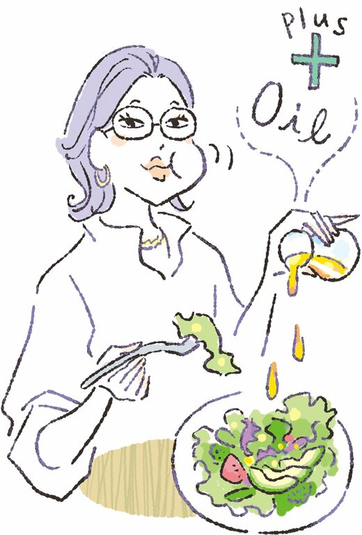 サラダを食べる女性のイラスト