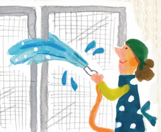 ホースで水洗い