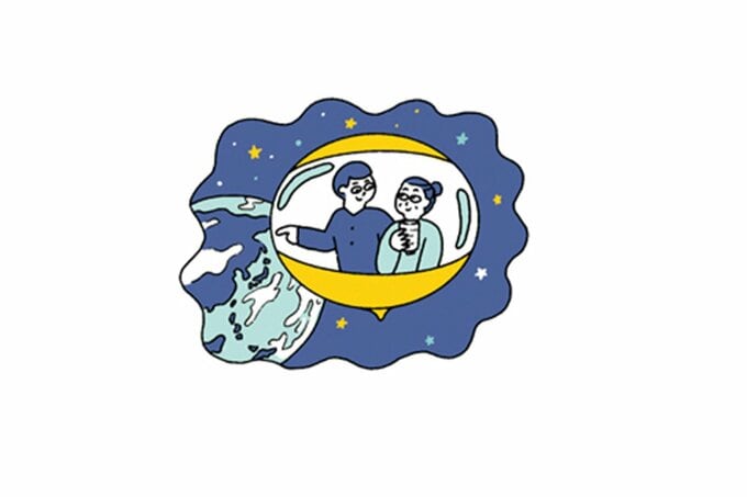 宇宙船から地球を見るイラスト