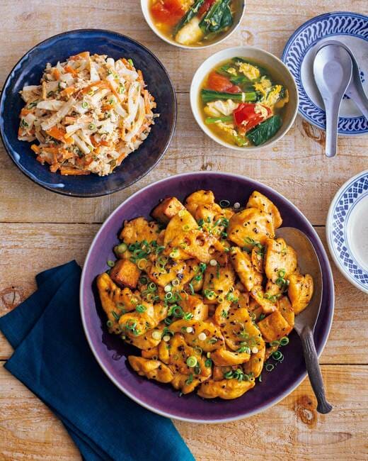 鶏胸肉と厚揚げ、レンコンの甘酢炒め