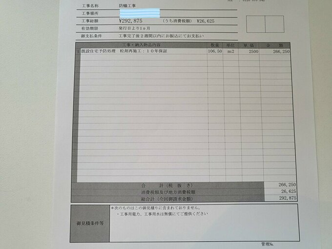 防蟻工事の見積もり