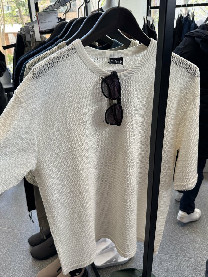 テクスチャーメッシュ5分袖クルーネック