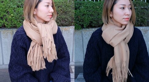 暖かくて小顔見えも叶う、旬おしゃれなストールの巻き方