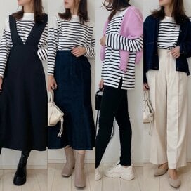 1枚あると便利なユニクロのボーダーTを着回し。オーバーサイズで体型カバーも