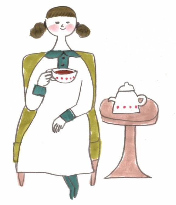 女性が紅茶を飲むイラスト