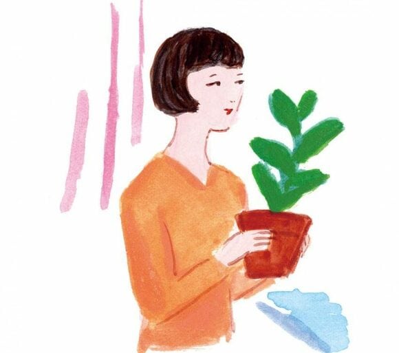 イラスト植木鉢を持つ女性