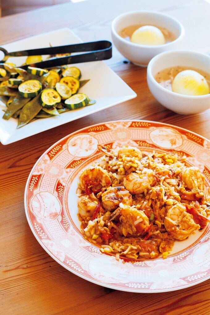 玉ねぎスープとズッキーニ&モロッコインゲンのグリルと一緒に