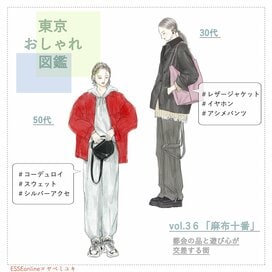 50代と30代のおしゃれさん。スウェットでも「赤」を効かせて都会的に